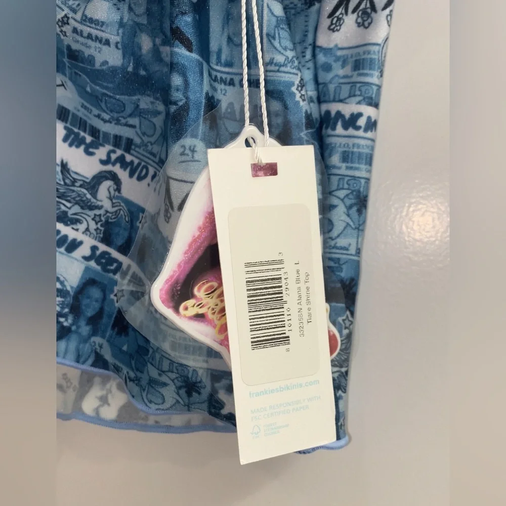 Frankie's Bikinis Blue Tiare Shine Crop Top Size L